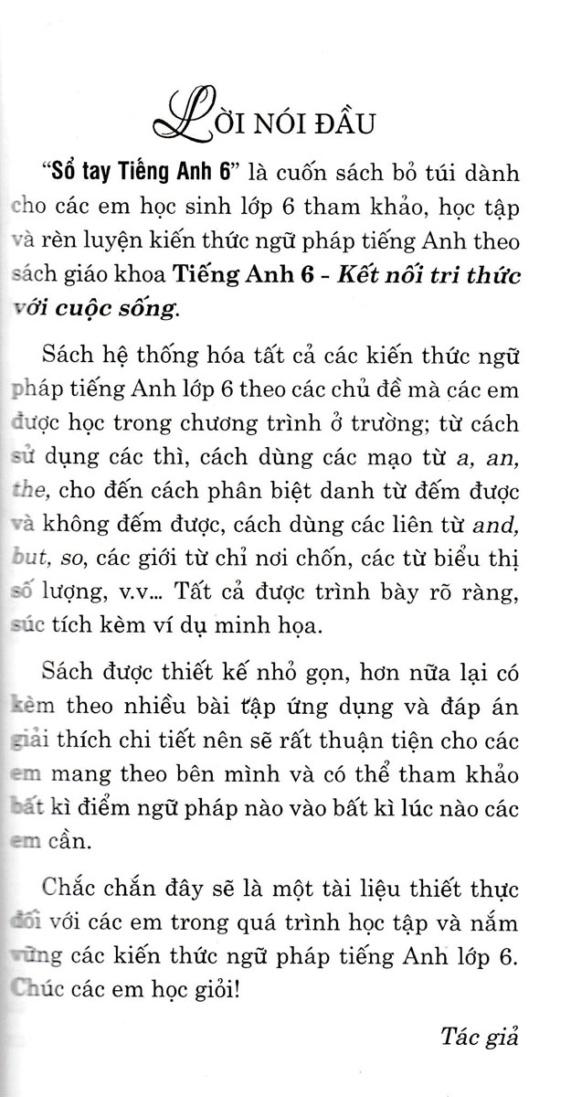 SỔ TAY TIẾNG ANH LỚP 6 (Bám sát SGK Kết nối tri thức với cuộc sống)